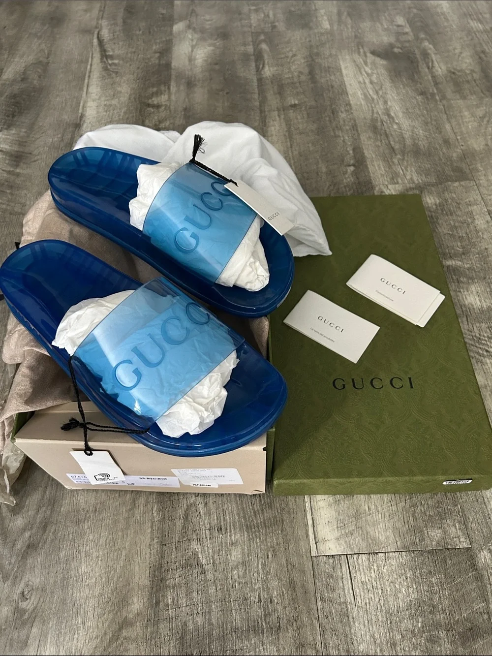 Gucci Men's Translucent Blue Logo Slide Sandals